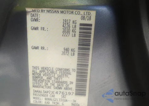 2018 Nissan Altima 2.5 S from USA, damaged, VIN 1N4AL3AP2JC476197